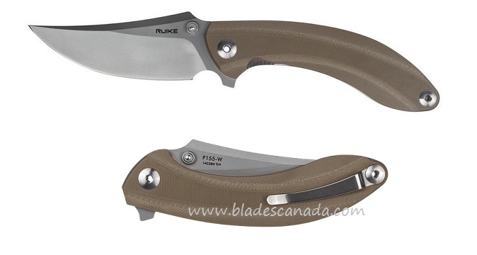 Ruike P155-W Flipper Folding Knife, 14C28N Sandvik, G10 Desert Tan, P155-W