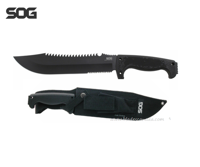 SOG Jungle Primitive Fixed Blade Knife, Black Handle, Nylon Sheath, F03TN