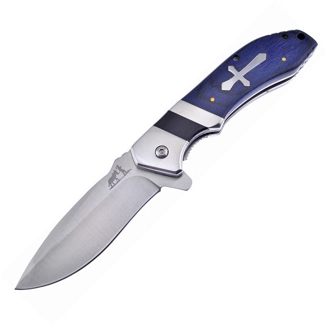 Frost Blackhills Steel BKH-014BLP Cross Folder, Blue Pakkawood