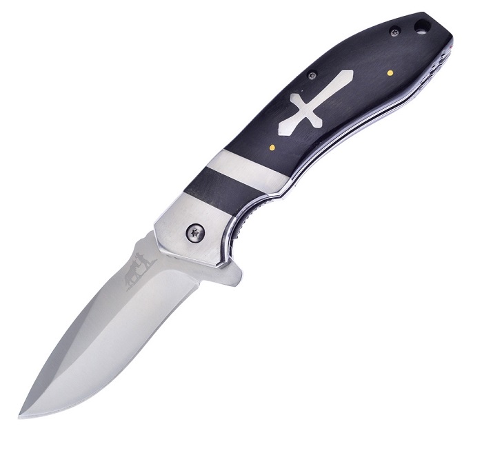 Frost Blackhills Steel BKH-014BPW Cross Folder, Black Pakkawood