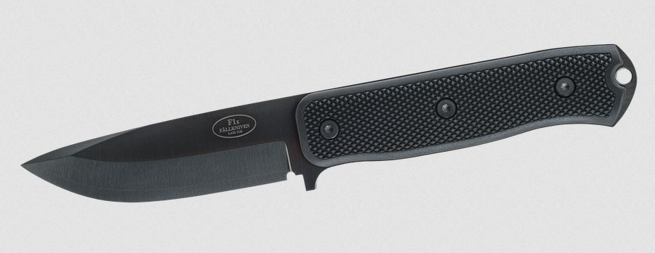 Fallkniven Survival Fixed Blade Knife, Tungsten Carbide Finish, Zytel Sheath, FNF1X