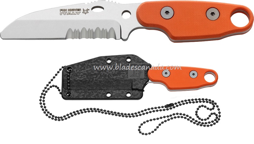 Fox Italy Compso Neck Knife, N690Co, G10 Orange, Hard Sheath, FX-303OR - Click Image to Close