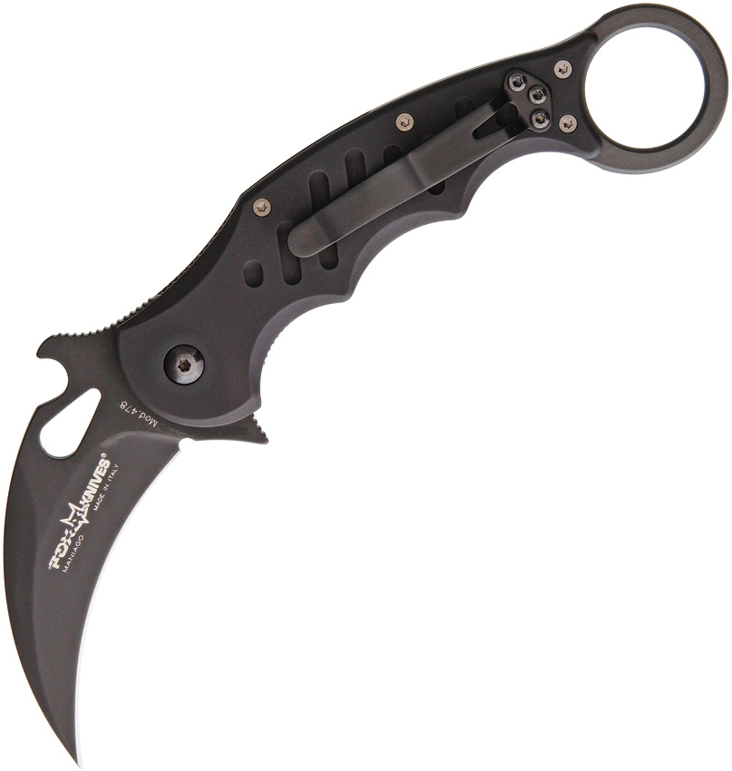 Fox Italy Karambit Flipper Folding Knife, Wave Opening, N690Co, Aluminum Black, FX-478B - Click Image to Close