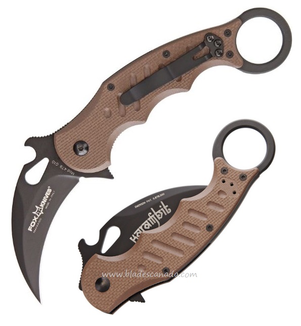 Fox Italy Karambit Flipper Folding Knife, Wave Opening, N690Co, G10 Dark Earth, FX-479E