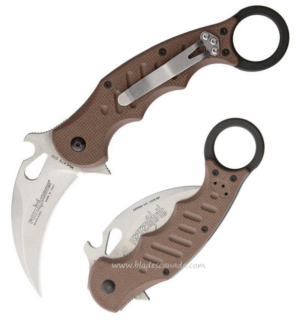 Fox Italy Karambit Flipper Folding Knife, Wave Opening, N690Co, G10 Dark Earth, FX-479ESW