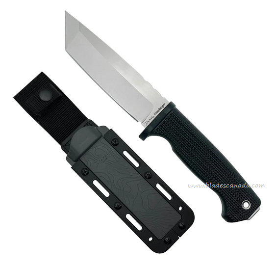 Demko FreeReign Fixed Blade Knife, AUS10A Tanto, Black Handle, Kydex Sheath