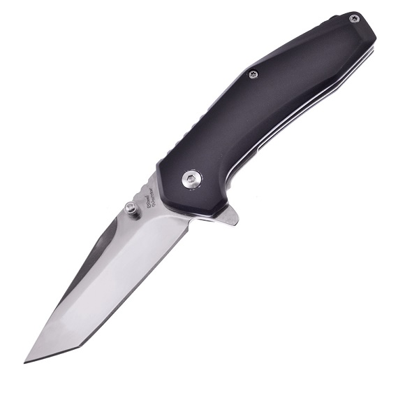 Frost Cutlery Steel Warrior Tanto Flipper Assisted Open, Black Aluminum Handle SW888B