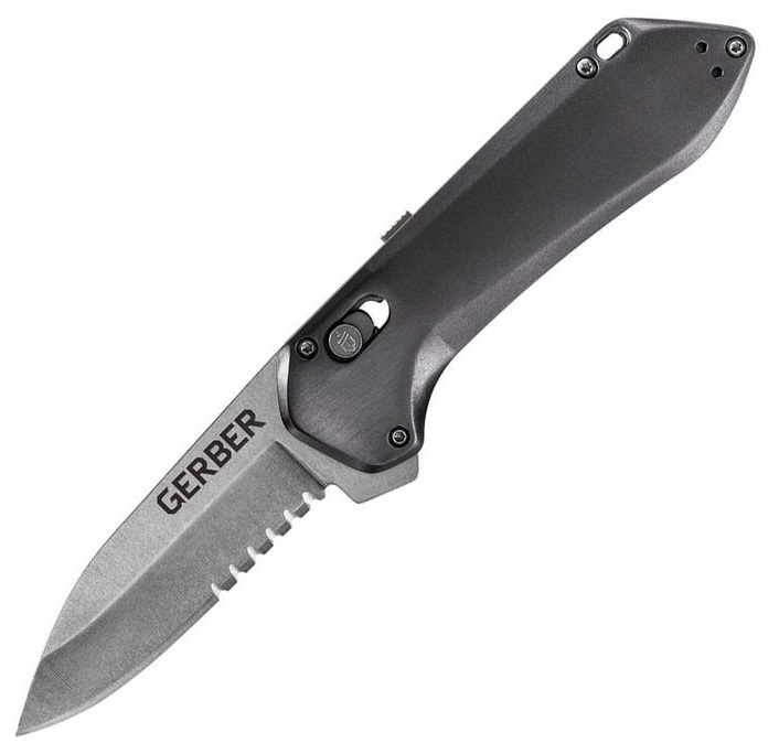 Gerber Highbrow Compact Folding Knife, Assisted Opening, Serrated, Aluminum Grey, G3509