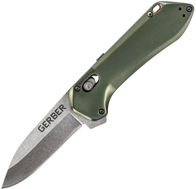 Gerber Highbrow Folding Knife, Assisted Opening, Plain Edge, Aluminum Green - Click Image to Close