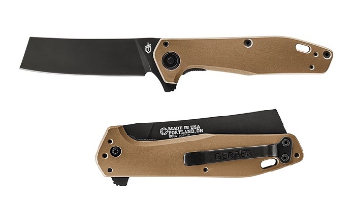 Gerber Fastball Cleaver Flipper Folding Knife, CPM 20CV, Aluminum Coyote Brown