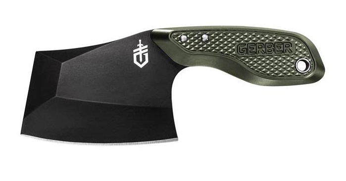 Gerber Tri-Tip Mini Cleaver Fixed Blade Knife, Aluminum Green, Multi-Mount Sheath - Click Image to Close