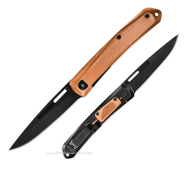 Gerber Affinity Framelock Adjustable Thumbstud Folding Knife, Black Blade, Copper, 4057