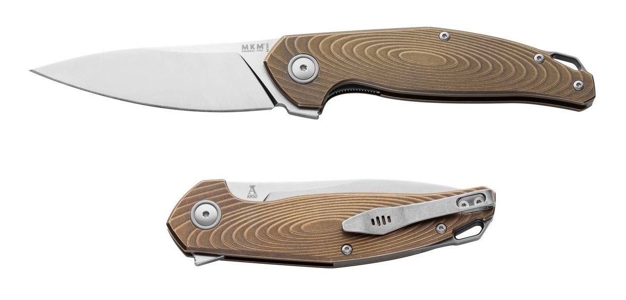 MKM Maniago Goccia Flipper Folder Satin M390 Blade, Bronze Anodized 3D Titanium Handle GC-TBR