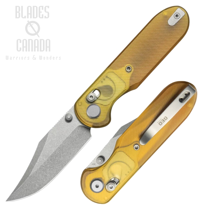 (image for) GEO Ethereal Cutter Folding Knife, M390 Stonewash, Ultem Amber, GEO2401E