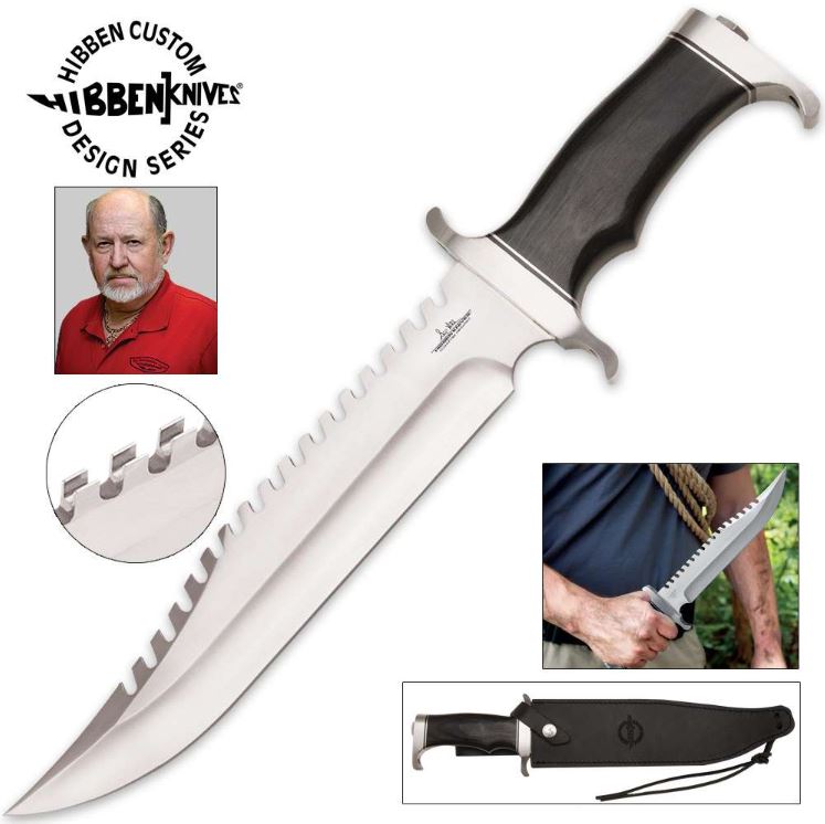 Gil Hibben Extreme Survivor Bowie Fixed Blade Knife, Pakkawood, Leather Sheath, GH5026 - Click Image to Close