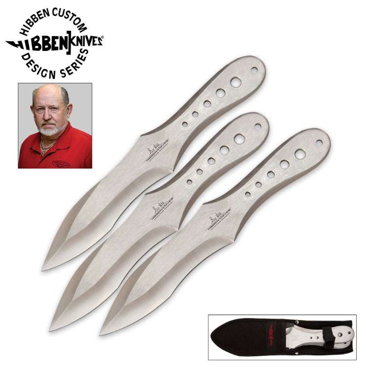 Gil Hibben Small GenX Pro Triple Throwing Knife Set, AUS 6, Nylon Sheath, GH5030 - Click Image to Close