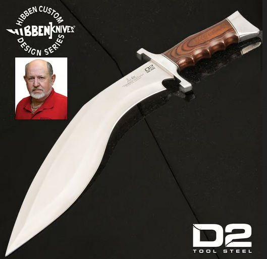 United Cutlery Hibben Kukri Fighter Knife, D2, Pakkawood, Leather Sheath, GH5094