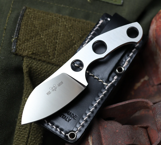 GiantMouse GMF1-FS Fixed Blade Knife, M390 Satin, Black Leather Sheath, GMF1-FS