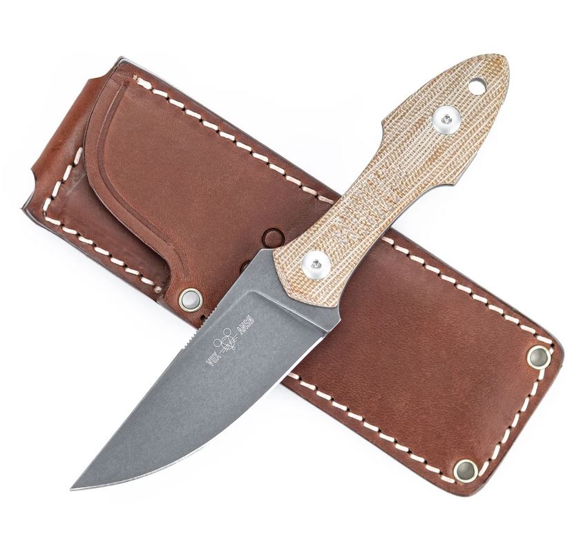 GiantMouse GMF3P Fixed Blade Knife, N690Co, Natural Canvas Micarta, GMF3PNATPVD