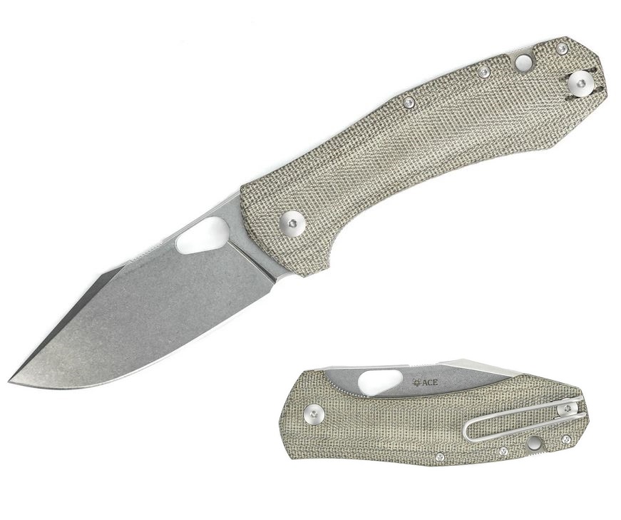 GiantMouse ACE Grand Folding Knife, Elmax Steel, Micarta Steel, GRAND-GRN-MICARTA