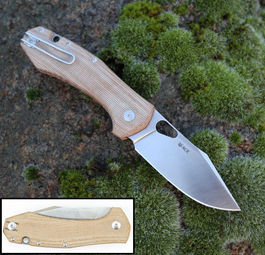 GiantMouse ACE Grand Folding Knife, Elmax Steel, Natural Canvas Micarta, GMGRANDNAT - Click Image to Close