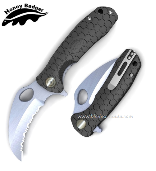 Honey Badger Large Claw Flipper Folding Knife, Serrated, FRN Black, HB1111