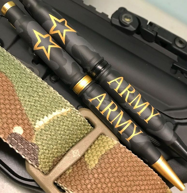 High Caliber 308 Army Camo Pen - Satin Gold