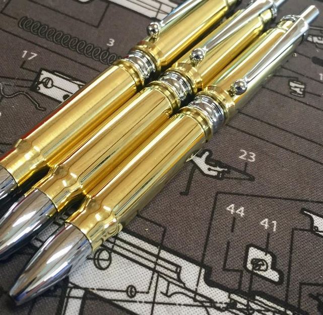 High Caliber Click Bullet Pen Brass - Chrome - Click Image to Close