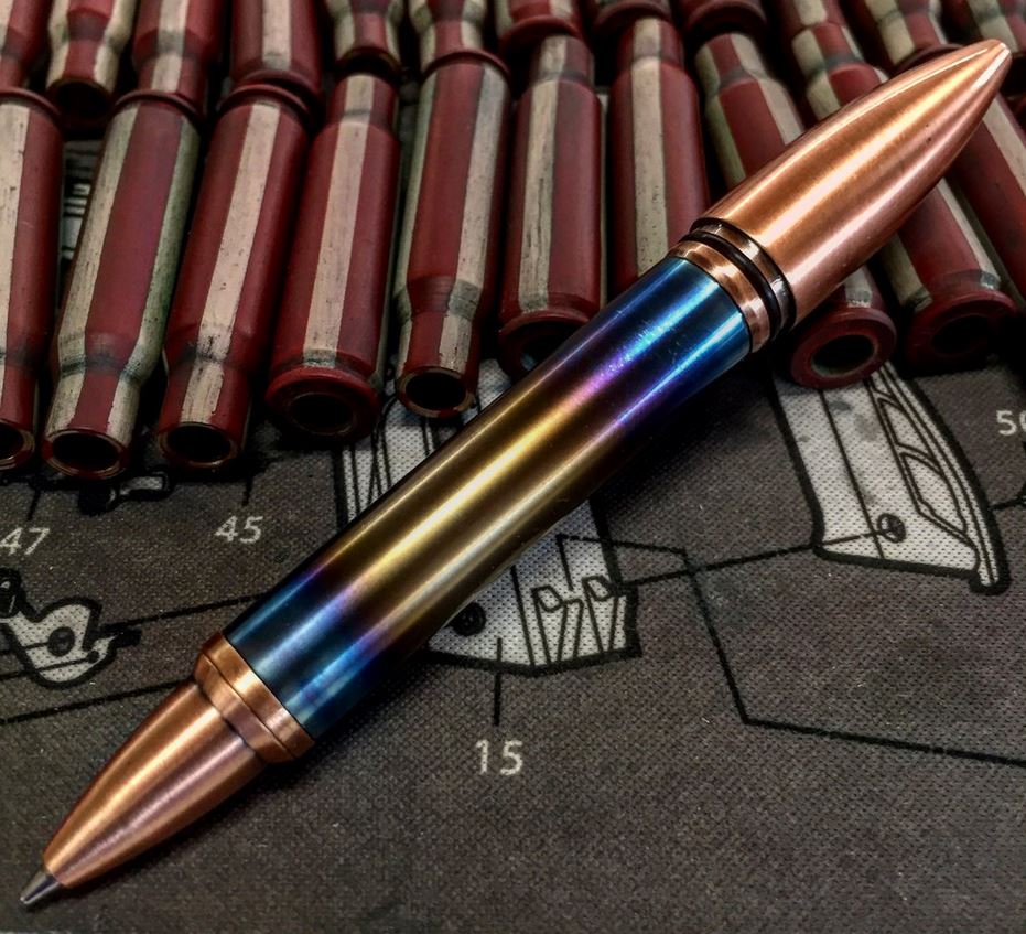 High Caliber 50 Cal Flames Titanium Pen