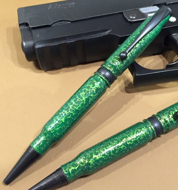 High Caliber 308 Green Vein Powder Coated Pen - Black