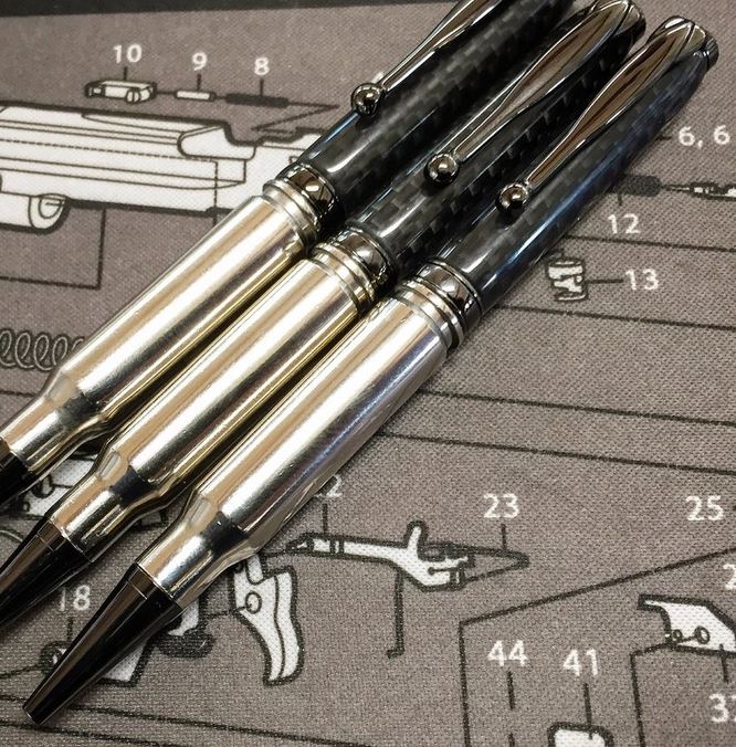 High Caliber 308 Nickel Pen with Carbon Fiber