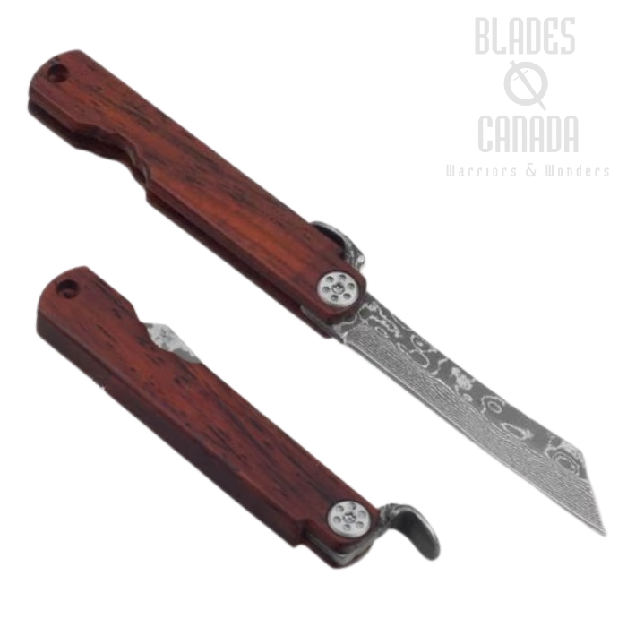 Higo Bonsai Mokuzai Compact Friction Folding Knife, Damascus Blade, 01PE320