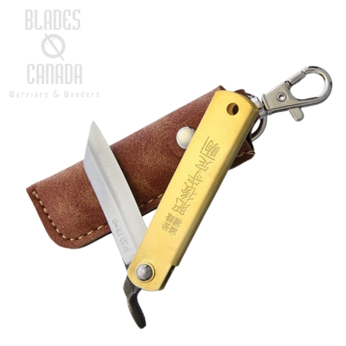 Nagao Higonokami 75BRS Slipjoint Folding Knife, Blue Paper Steel, Brass
