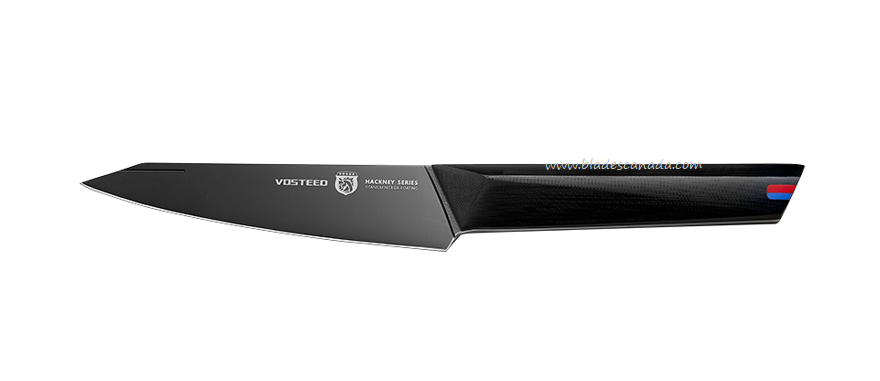 Vosteed Hackney Utility Kitchen Knife, 5" Black Ti Coating, G10 Black, HKUT7C50