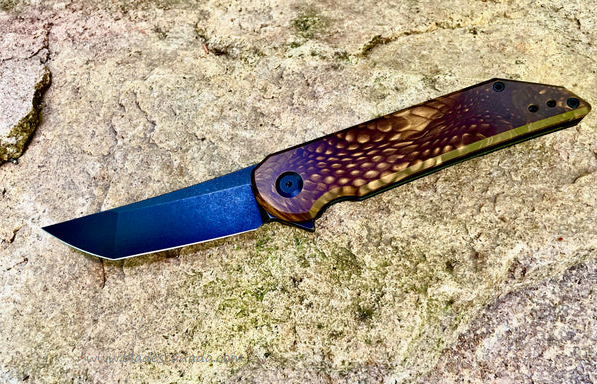 Hoback Radford Flipper Framelock Knife, CPM 20CV DLC, Ti/Juma Golden Dragon