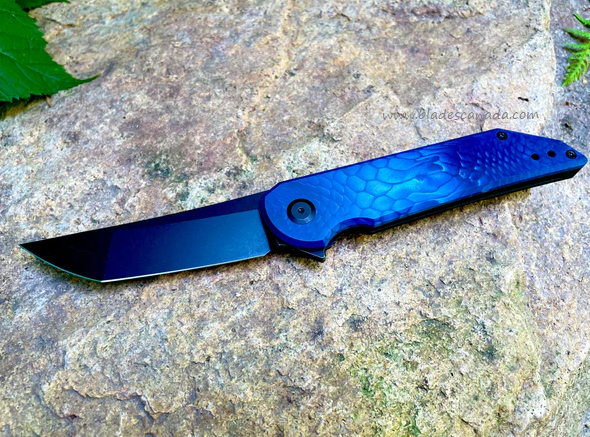 Hoback Radford Flipper Framelock Knife, CPM 20CV DLC, Titanium/Juma Blue Snake