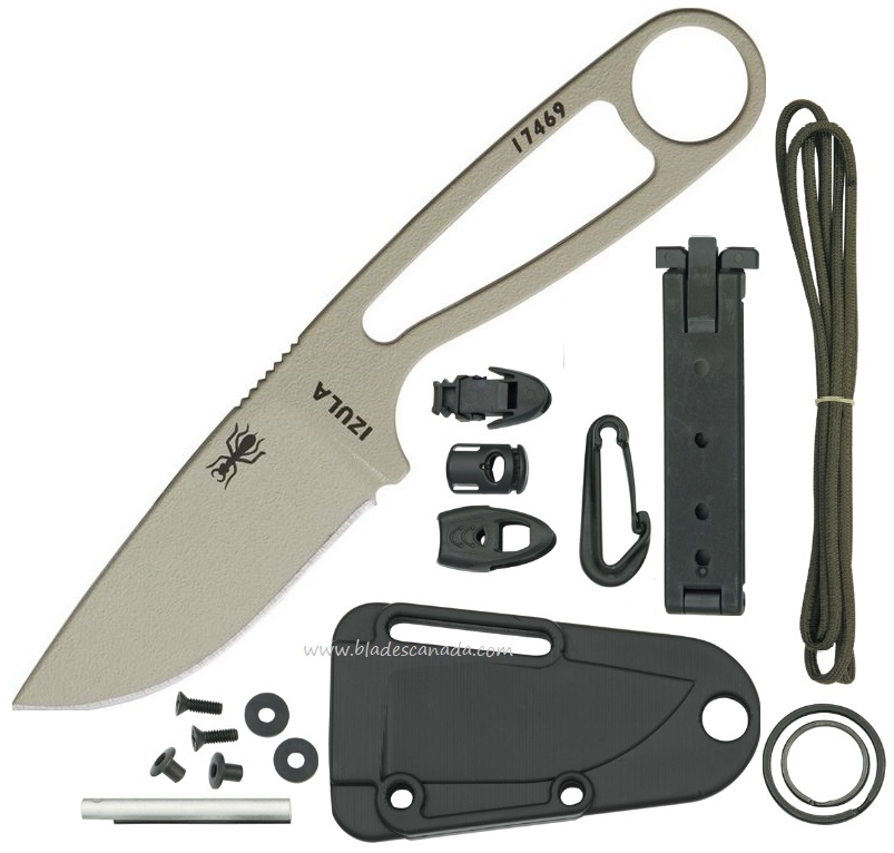 ESEE Izula w/KIT Fixed Blade Knife, 1095 Carbon Desert Tan, ESEEIZULADTKIT