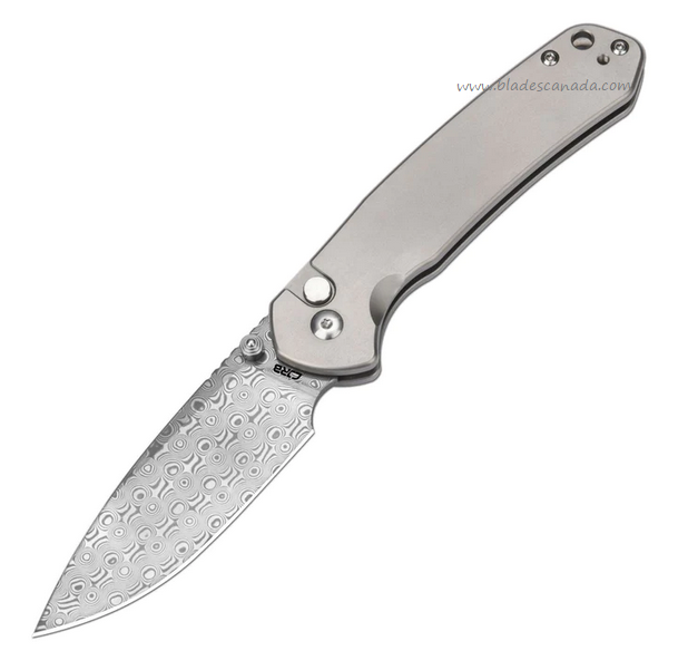 CJRB Pyrite Button Lock Folding Knife, Damascus, Titanium Handle, J1925T-DM