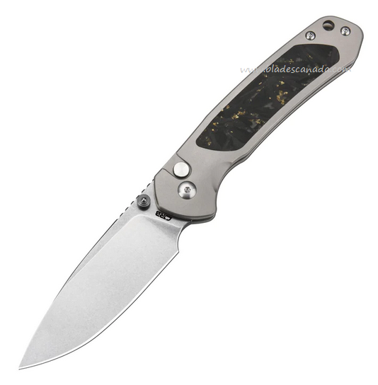 CJRB Pyrite Button Lock Folding Knife, Ltd Edition, CPM S90V, Titanium/Carbon Fiber, J1925T-GCF