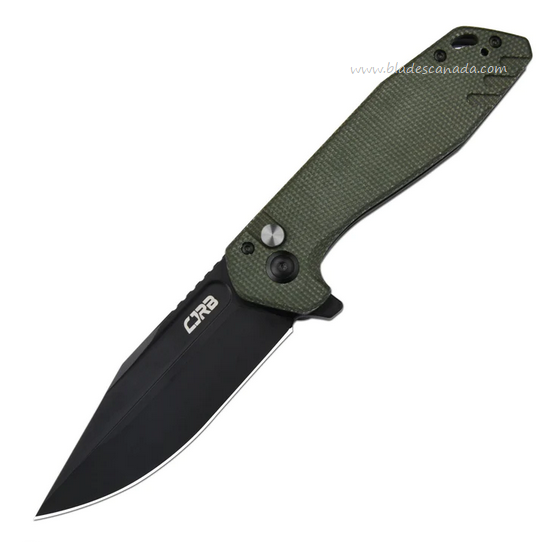 CJRB Riff Flipper Button Lock Folding Knife, AR-RPM9 Black, Micarta Green, J1928-BMGN