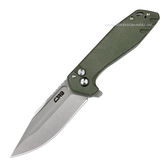 CJRB Riff Flipper Button Lock Folding Knife, AR-RPM9, Micarta Green, J1928-MGN