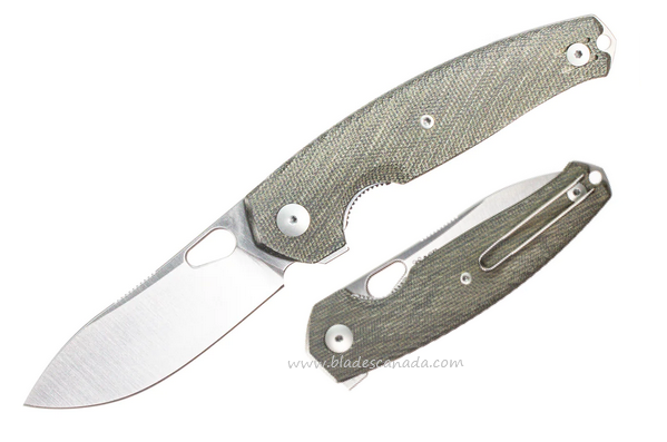 GiantMouse ACE JAGT Flipper Folding Knife, CPM MagnaCut Satin, Micarta Green, JAGT-GRN-CANVAS