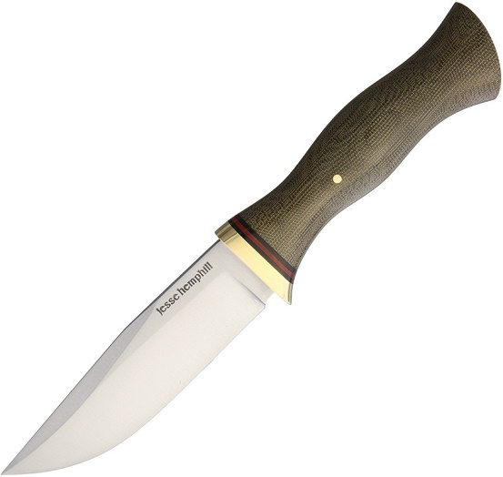 Jesse Hemphill Town Creek II Fixed Blade Knife, A2 Steel, Micarta Green, Leather Sheath, JH006G
