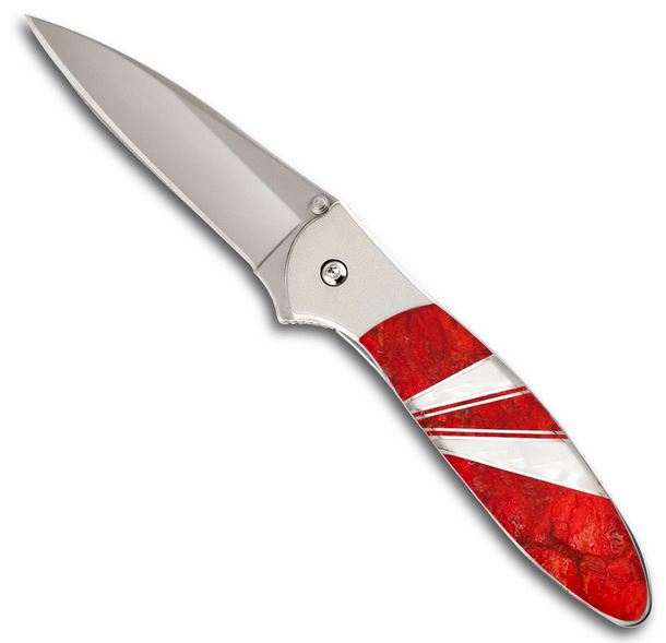 Santa Fe Stoneworks Kershaw Leek Folding Knife, Red Coral/MOP - Click Image to Close