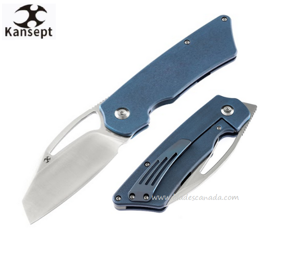 Kansept Goblin XL Flipper Framelock Knife, Ltd Edition, CPM S35VN Satin, Ti Blue w/Orange Peel Finish, K1016A5