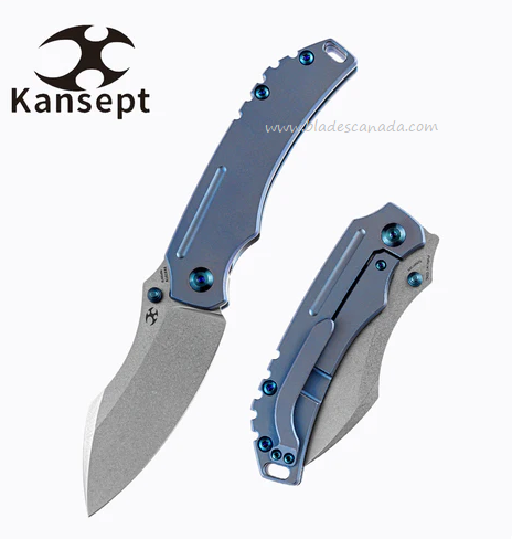 Kansept Pelican Framelock Folding Knife, CPM S35VN, Titanium Blue, K1018A6