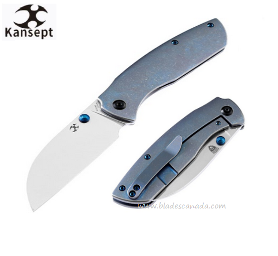 Kansept Convict Framelock Folding Knife, CPM S353VN Sheepsfoot, Titanium Blue, K1023B2