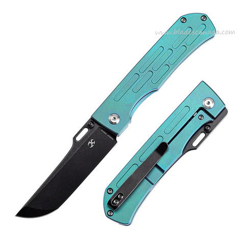 Kansept Reedus Framelock Folding Knife, CPM S35VN Black SW, Titanium Green, 1041A4