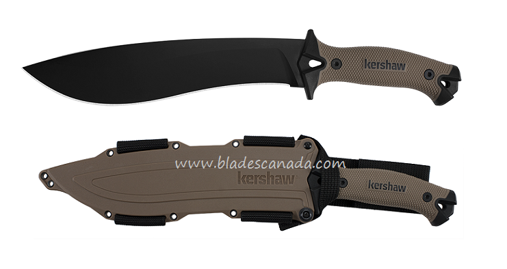 Kershaw Camp 10 Fixed Blade Machete, 65Mn Steel, Tan Handle, K1077TAN - Click Image to Close