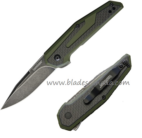 Kershaw Fraxion Flipper Folding Knife, Carbon Fiber/G10 Olive, KE-1160OLBW